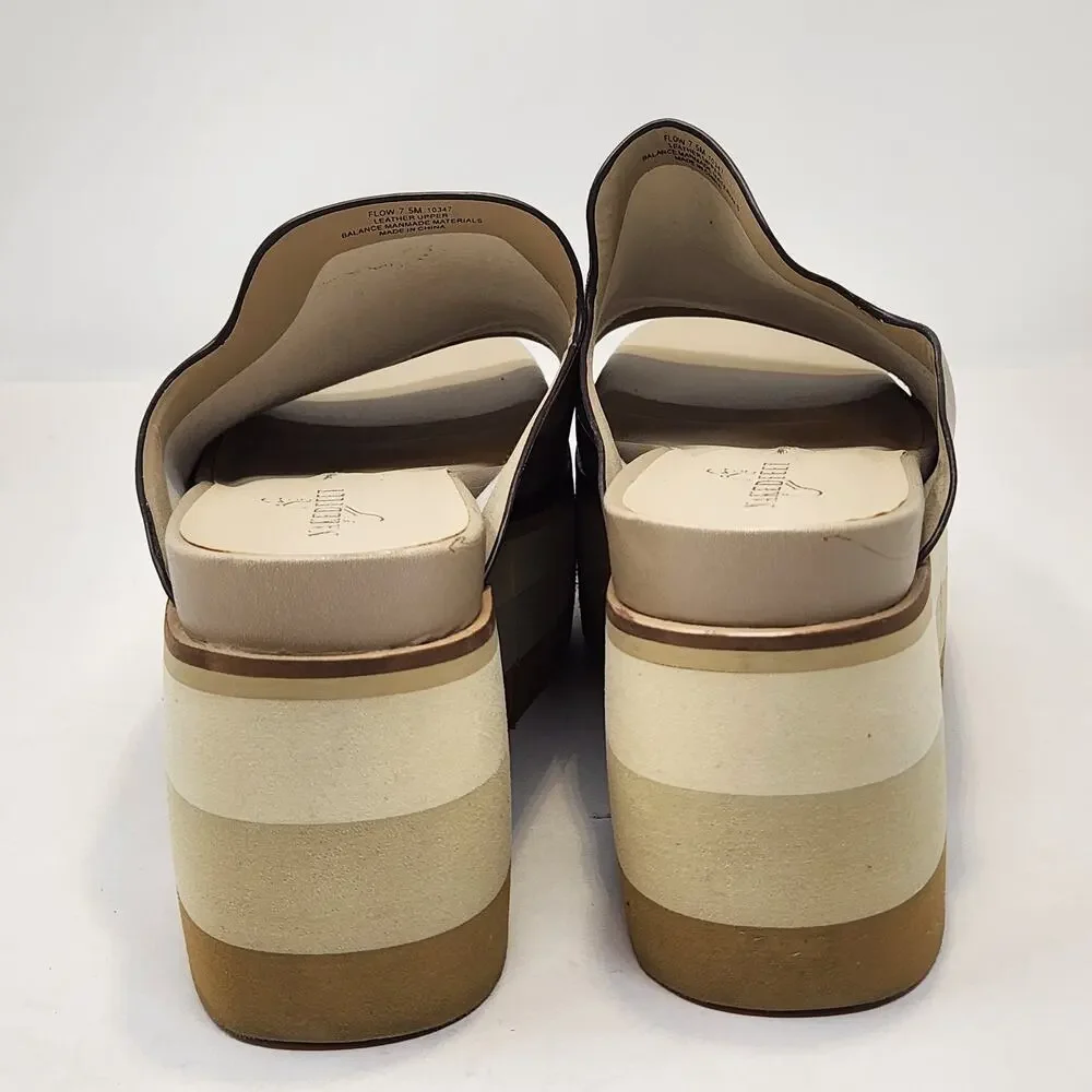 Naked Feet Flow Cream Tan Leather Platform Sandals Women Size 7.5 M Wedge Slide